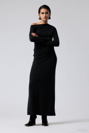 Weekday Signe Drapy Maxi Skirt Black | RJEL2338