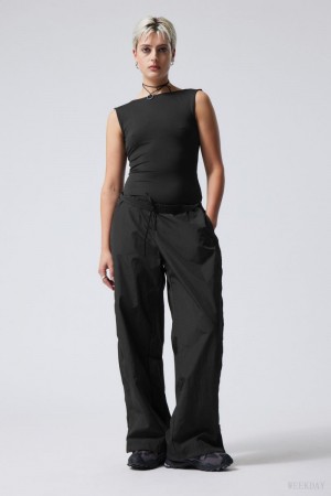 Weekday Simona Side Zip Track Trousers Black | ZBFF5901