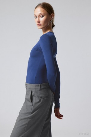 Weekday Slim Fitted Long Sleeve Blue | VDYW0998