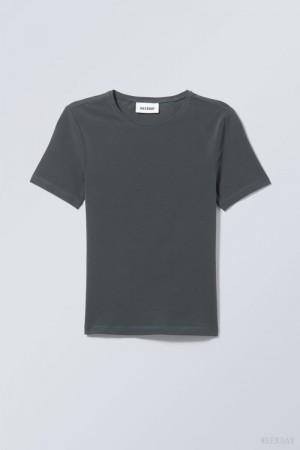 Weekday Slim Fitted T-shirt Dark Green | QSKJ0479