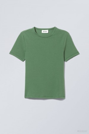 Weekday Slim Fitted T-shirt Turquoise Green | HFPB9707