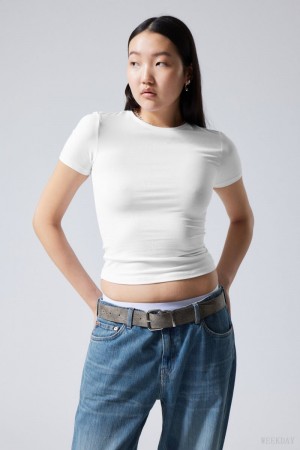 Weekday Slim Fitted T-shirt White | QXZH7870