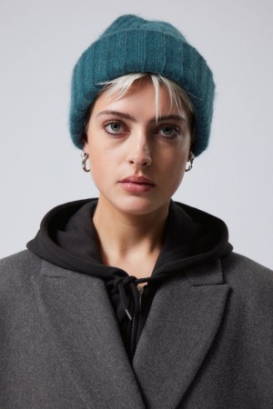 Weekday Soft Ribbed Beanie Dark Turquoise | AVWY9558