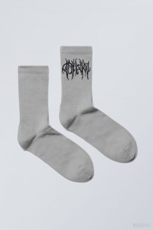 Weekday Sport Printed Socks Grey | GRRE8198