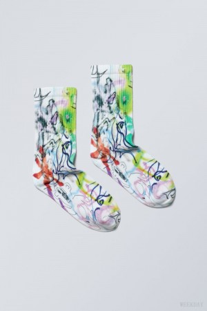 Weekday Sport Printed Socks Messy Doodle | URIZ7738