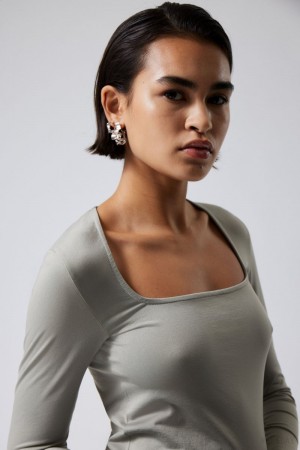 Weekday Square Neck Longsleeve Top Grey | IOZK3947