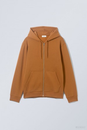 Weekday Standard Midweight Zip Hoodie Brown | VYPN9363