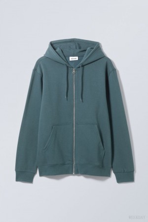 Weekday Standard Midweight Zip Hoodie Dark AZURE | GUQS3748