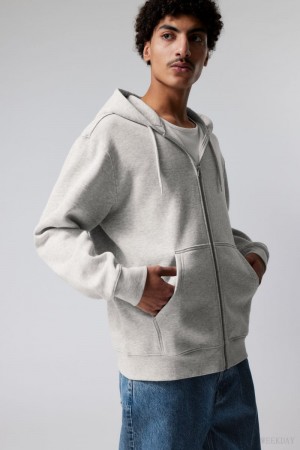 Weekday Standard Midweight Zip Hoodie Grey | ZHEQ6470