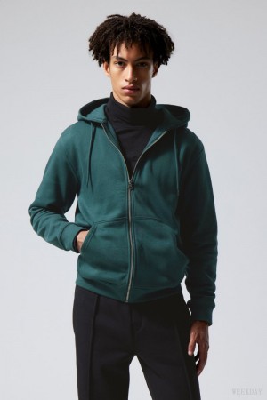 Weekday Standard Midweight Zip Hoodie Green | RYZQ7660