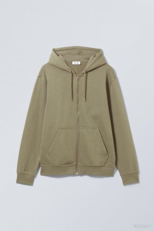 Weekday Standard Midweight Zip Hoodie Khaki | EBWB9365