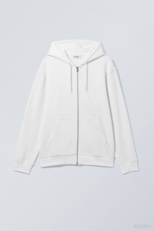 Weekday Standard Midweight Zip Hoodie White | MEPP0203