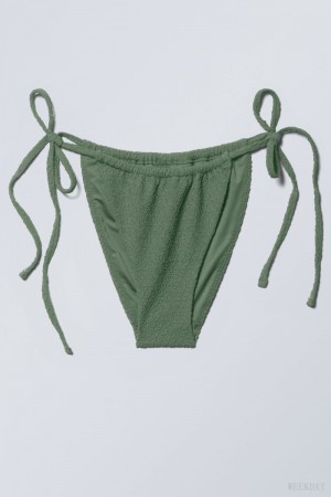 Weekday Structured Tie Bikini Bottom Olive Green | VQMJ9058