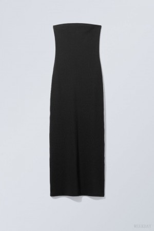 Weekday Tania Ribbed Tube Dress Black | DCPG2054