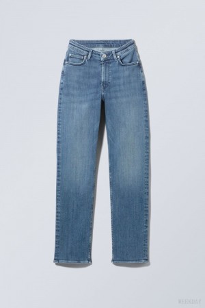 Weekday Twig Curve Mid Straight Jeans Deep Blue | VPKO9457