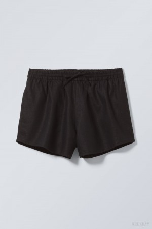 Weekday Tyler Linen Blend Shorts Black | KZJE8934