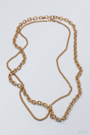 Weekday Uno Chain Necklace Set Gold | AKMK0317