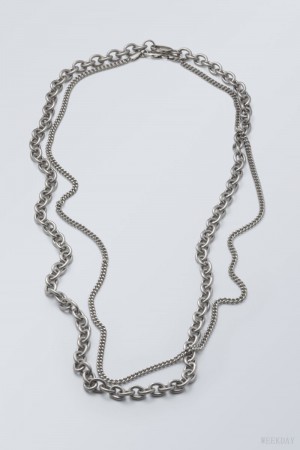 Weekday Uno Chain Necklace Set Silver | QZRX4466