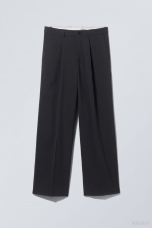 Weekday Uno Loose Suit Trousers Dark Grey | PZYS7530