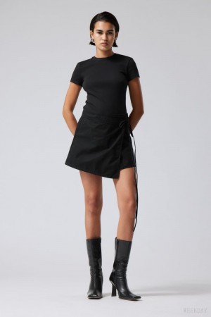 Weekday Wrap Mini Skirt Black | RDLG8968