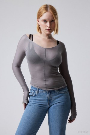 Weekday Yen Sheer Longsleeve Top Grey | GWGI8112