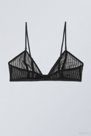 Weekday Zelda Lace Bralette Bralette Black Stripes | KMCF0283