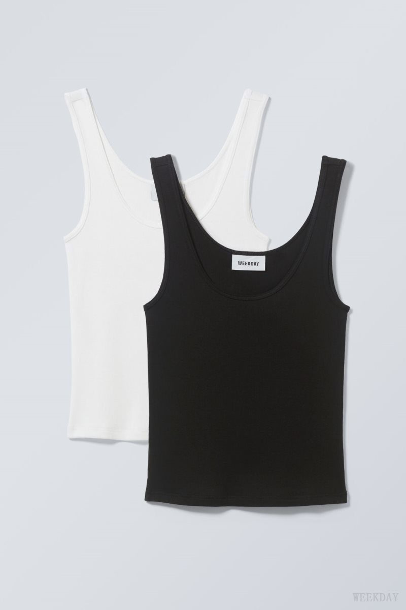 Weekday 2-Pack Open Neck Tank Top Black White | ANEQ0434