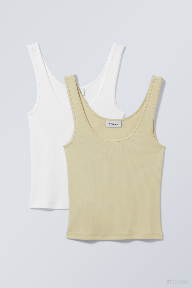 Weekday 2-Pack Open Neck Tank Top Yellow | JMDC3615