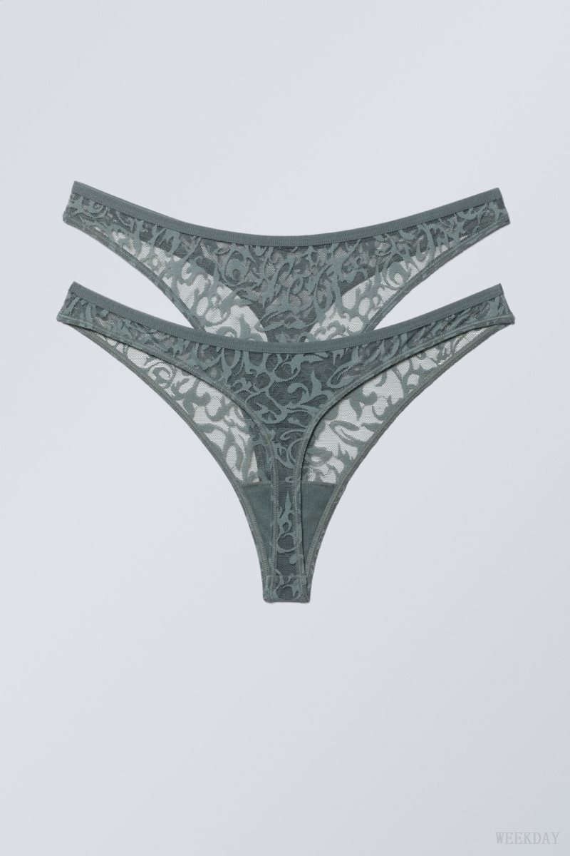 Weekday 2-pack Ash Lace Thong Thong Grey | OWDP8335