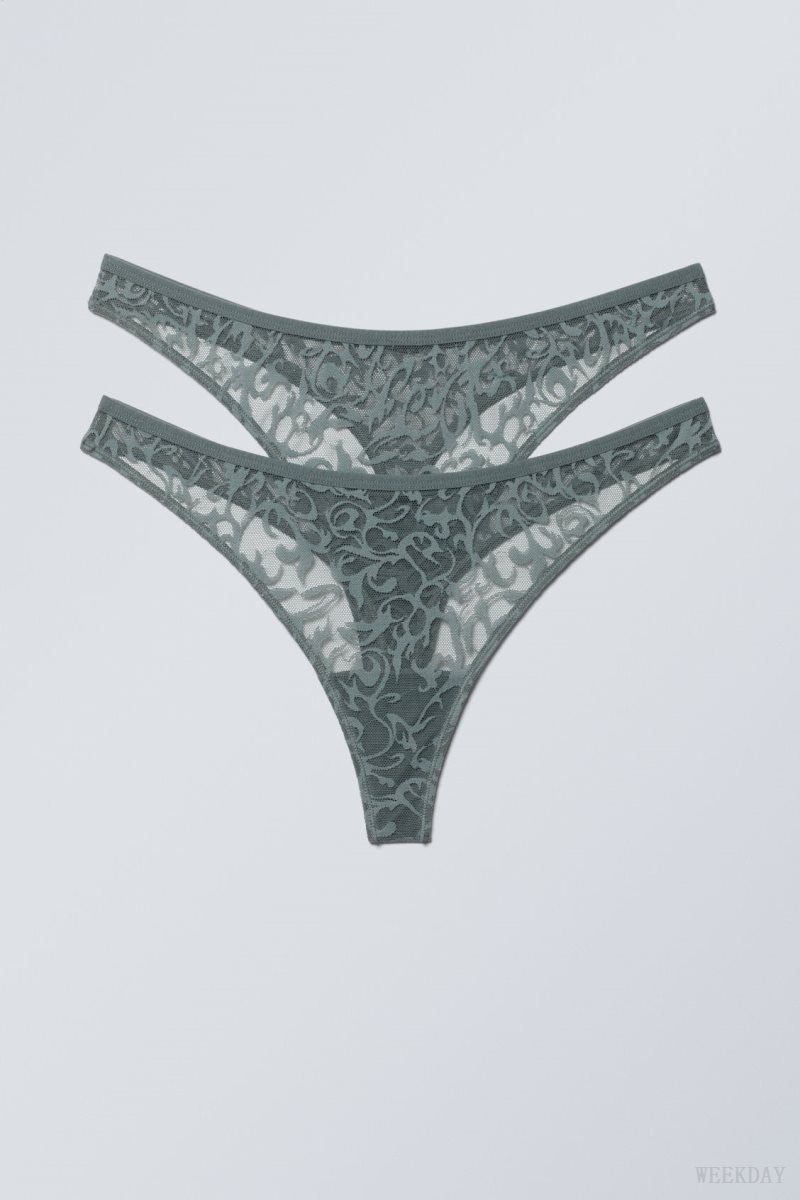 Weekday 2-pack Ash Lace Thong Thong Grey | OWDP8335