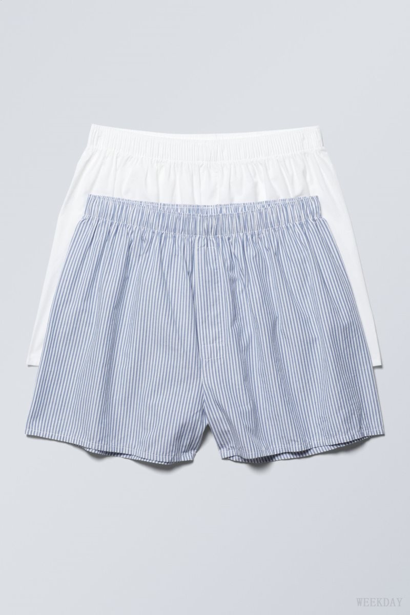 Weekday 2-pack Boxer Shorts Shorts White / Blue | DXGZ6651