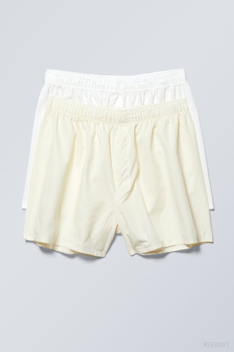 Weekday 2-pack Boxer Shorts Shorts White Yellow Stripes | CTHC1699