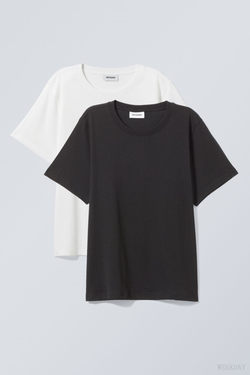 Weekday 2-pack Essence Standard T-Shirt Black White | SVHQ7860