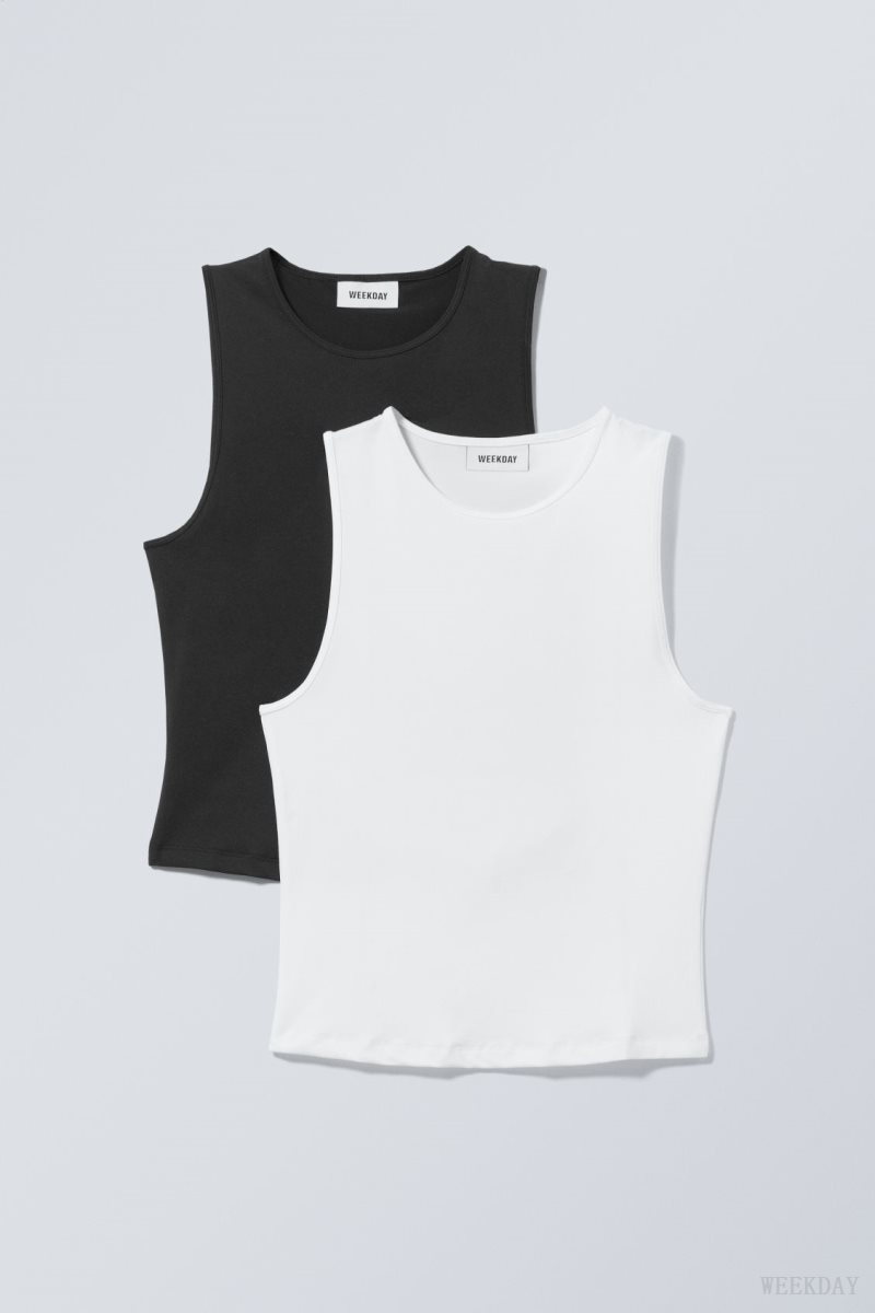 Weekday 2-pack Fine Tank Top Black White | ZXPS4828