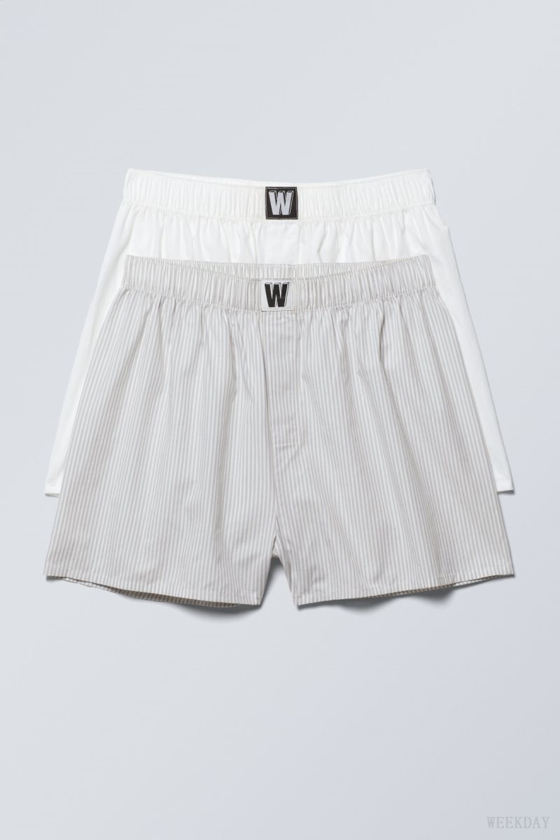 Weekday 2-pack Logo Boxer Shorts Shorts Grey / White | VNIK0913