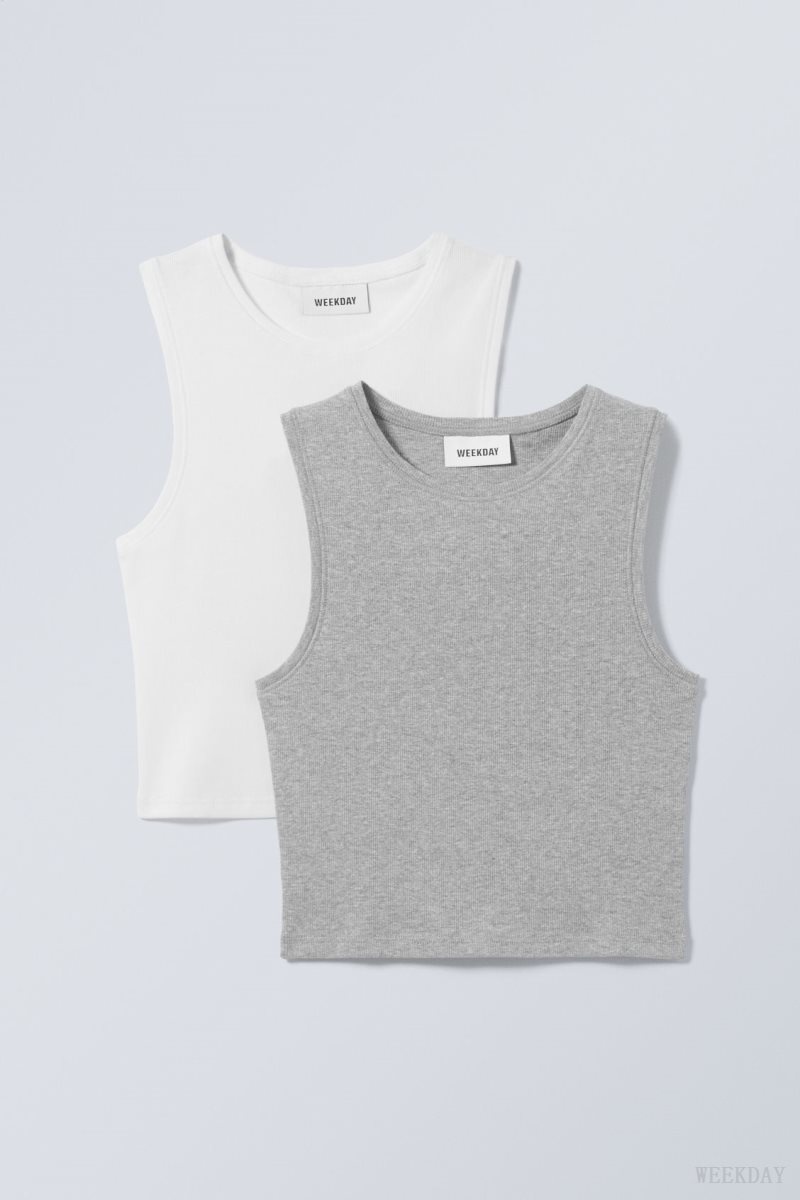 Weekday 2-pack Pure Crop Tank Top Grey White | UVPM5085