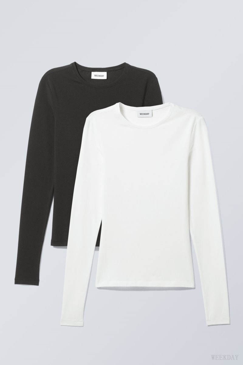 Weekday 2-pack Slim Fitted Long Sleeves Black / White | DMLZ6167