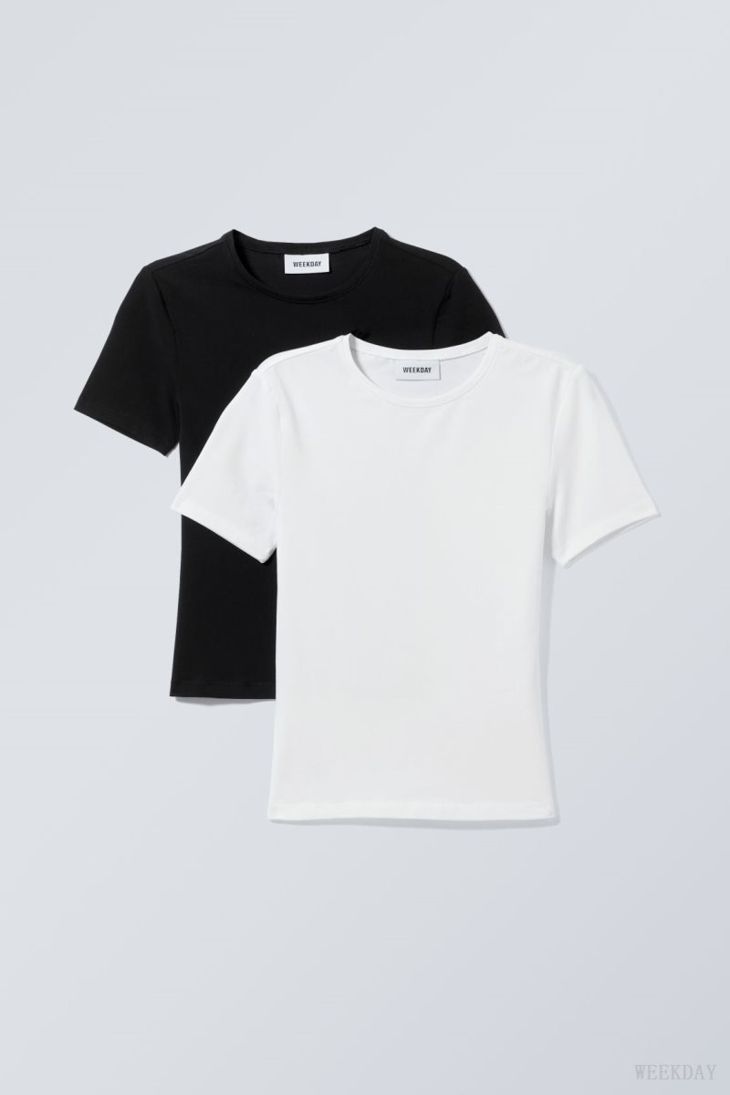 Weekday 2-pack Slim Fitted T-shirt Black White | WHUJ2226