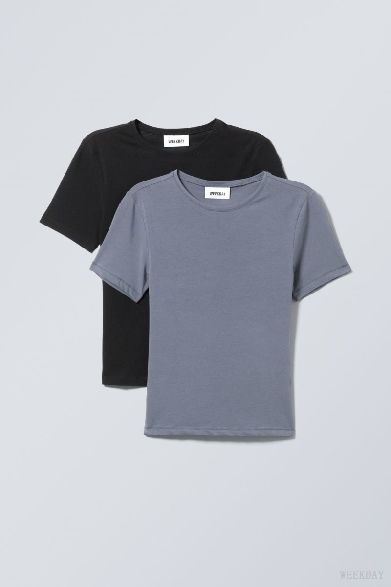 Weekday 2-pack Slim Fitted T-shirt Black | EJDC0955