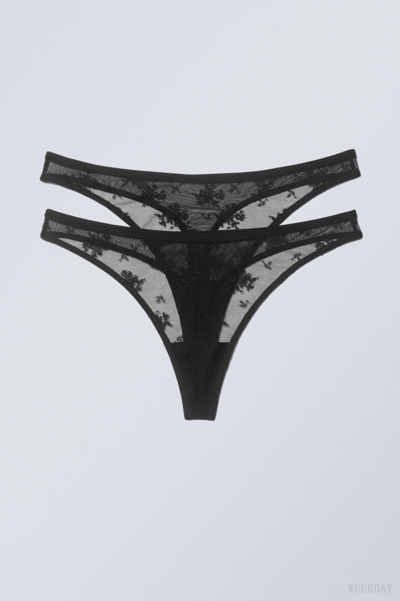 Weekday 2-pack Zelda Lace Thong Thong Black | KXYS9350