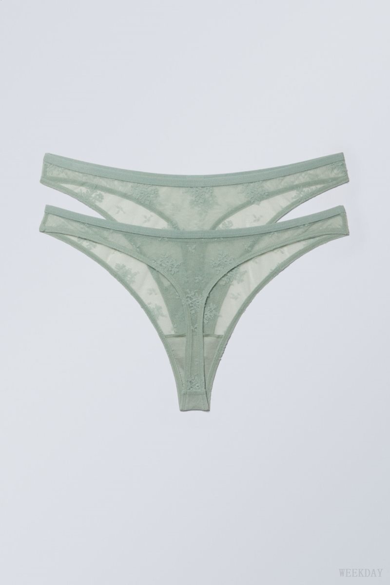 Weekday 2-pack Zelda Lace Thong Thong Green | GAHO3178