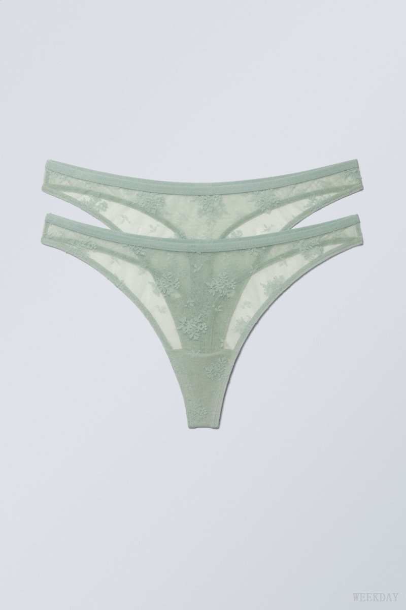 Weekday 2-pack Zelda Lace Thong Thong Green | GAHO3178