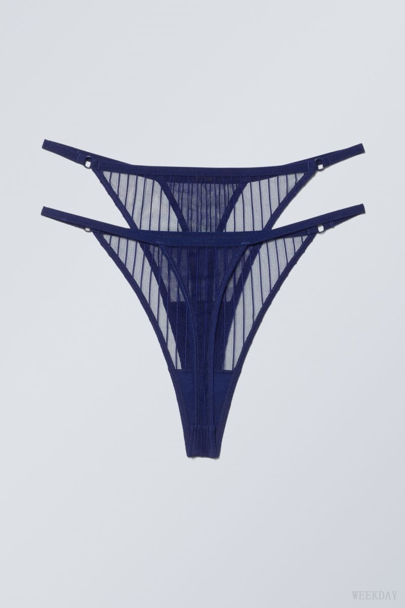 Weekday 2-pack Zelda Lace Thong Thong Navy | PLGO3244