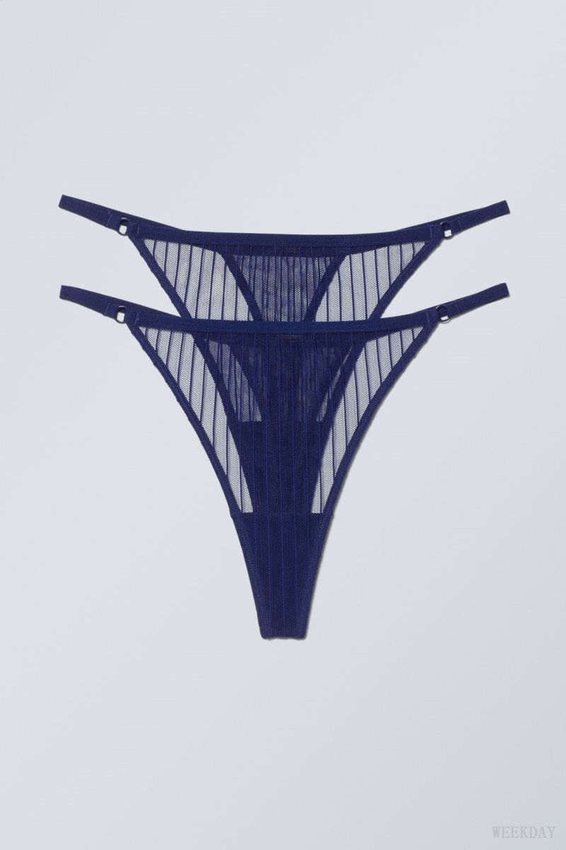 Weekday 2-pack Zelda Lace Thong Thong Navy | PLGO3244