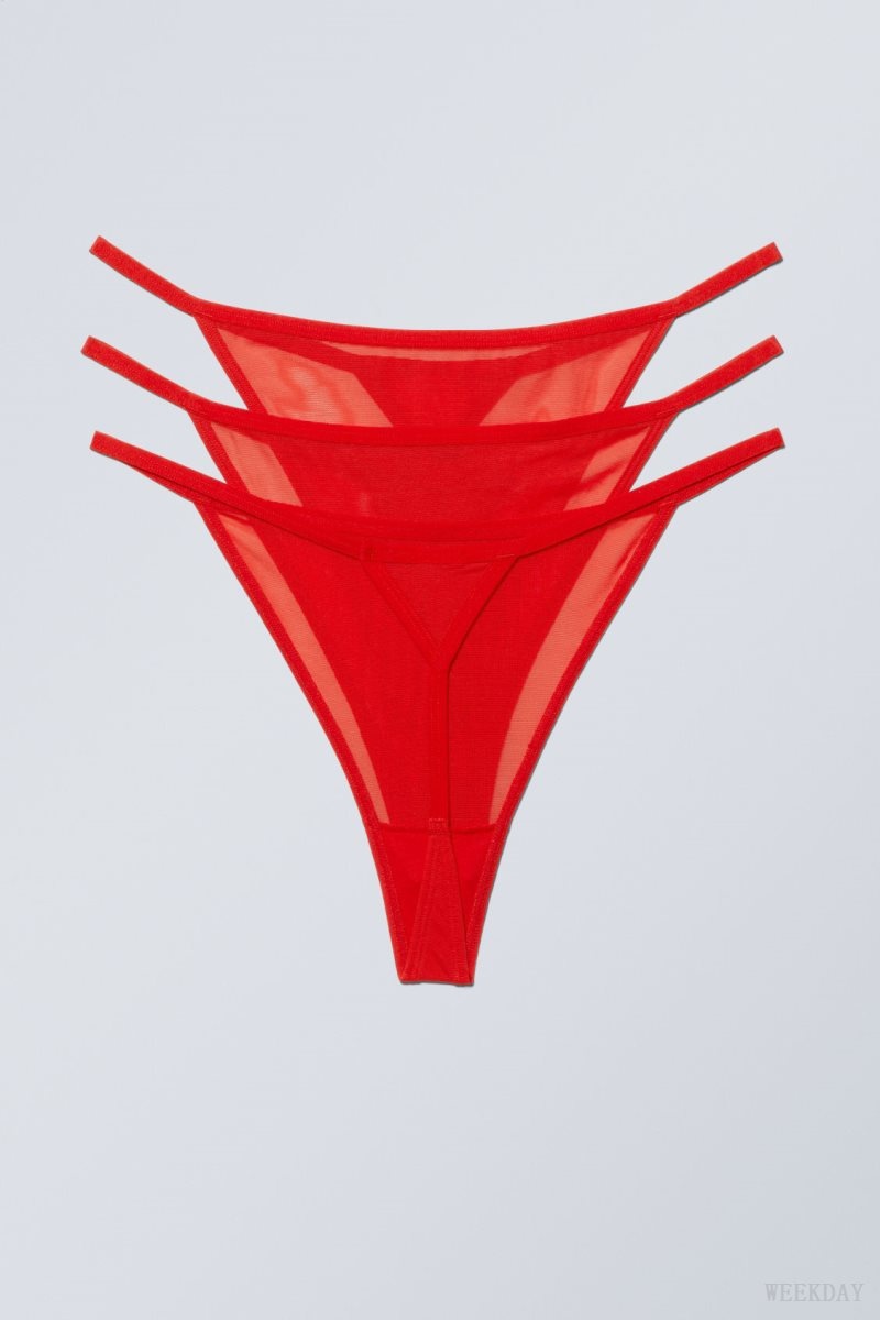 Weekday 3-pack Bonnie Tanga Mesh Thong Thong Red | NUSO6742