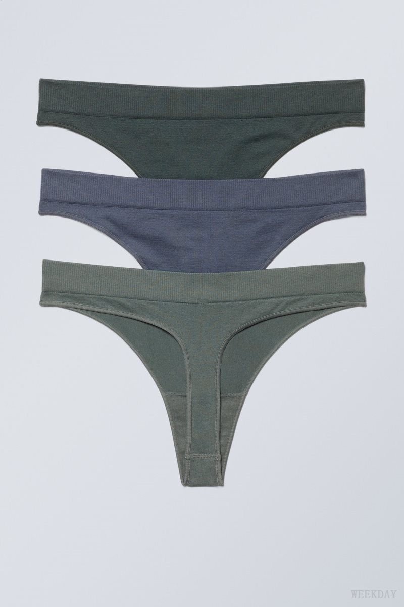 Weekday 3-pack Cat Soft Thong Thong Dark Green Blue Green | PJMT7564