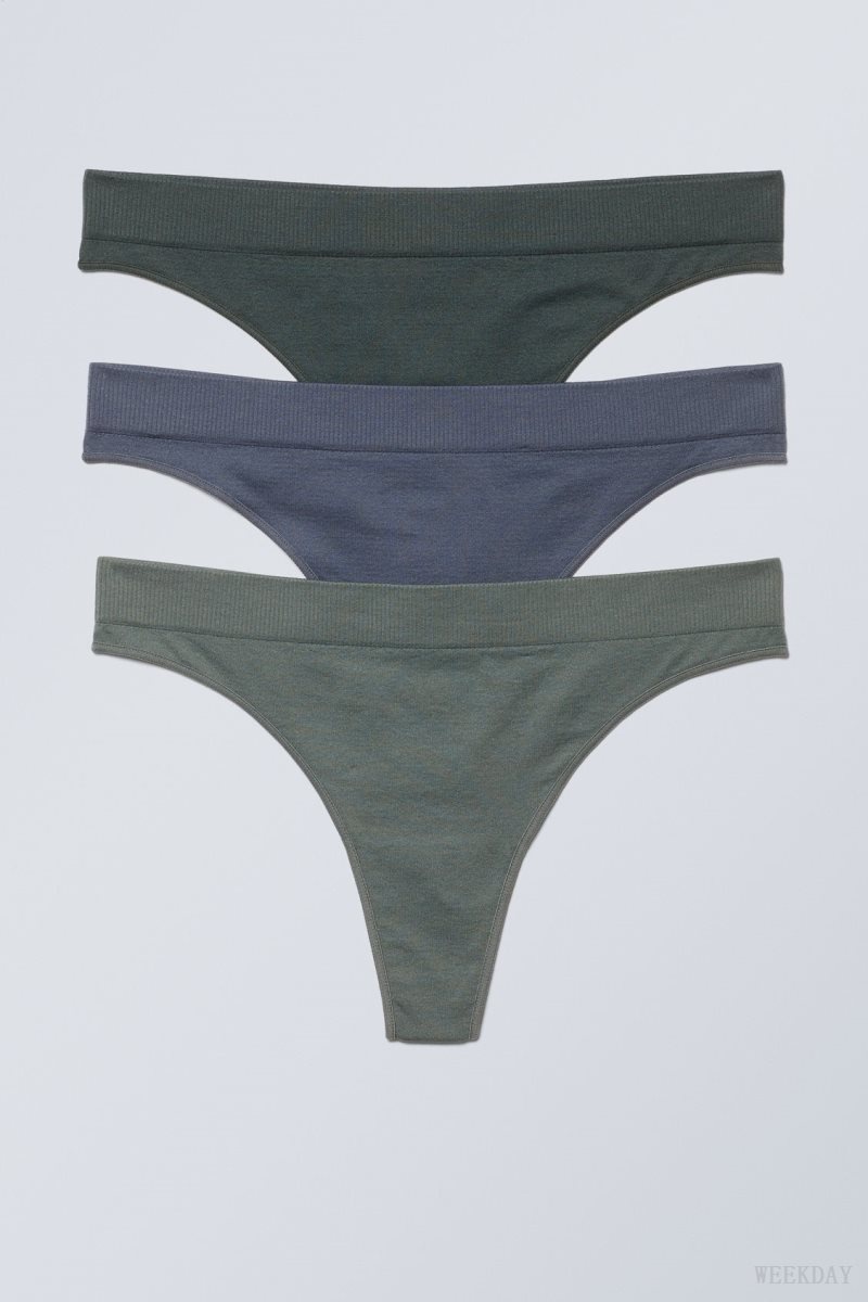 Weekday 3-pack Cat Soft Thong Thong Dark Green Blue Green | PJMT7564