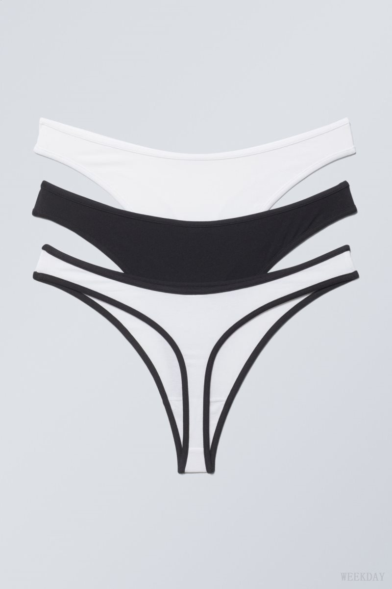 Weekday 3-pack Jade Cotton Thong Thong Black White | MNMM9398