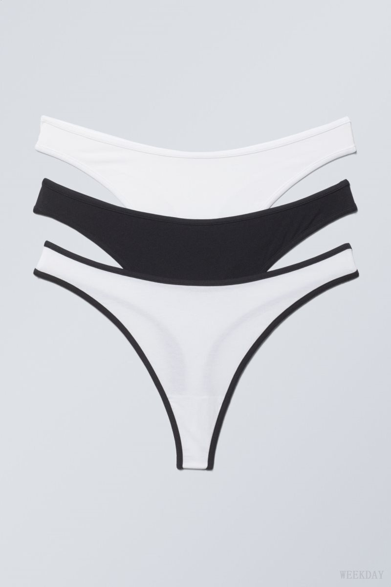 Weekday 3-pack Jade Cotton Thong Thong Black White | MNMM9398