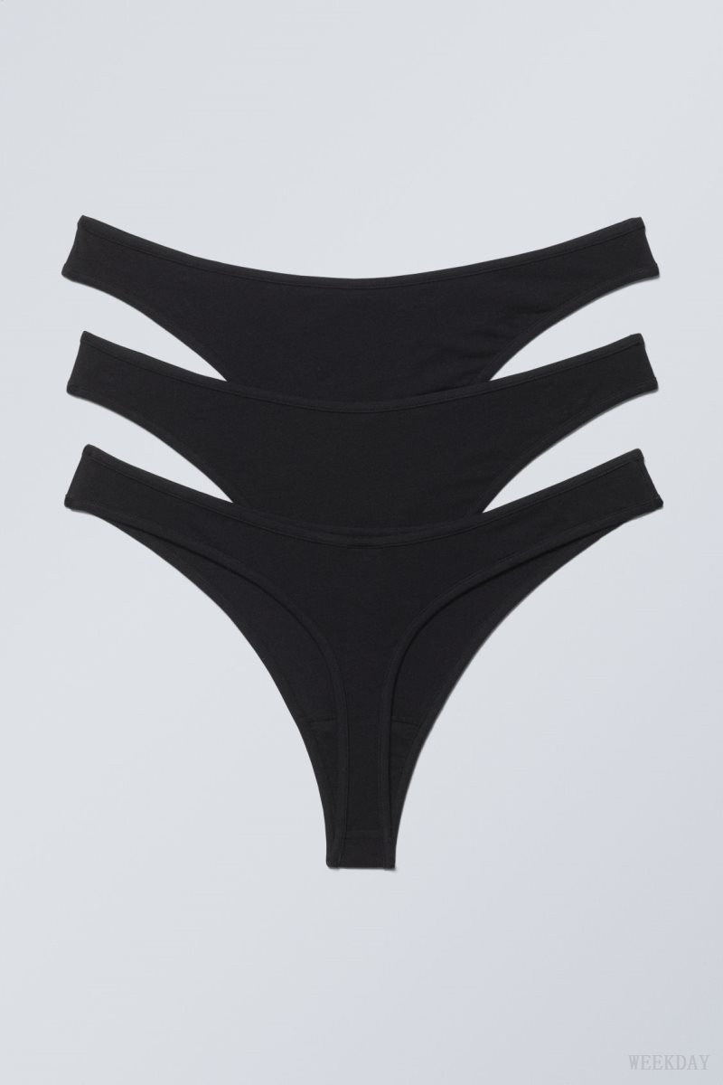 Weekday 3-pack Jade Cotton Thong Thong Black | TECK9684